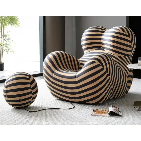 Grand Striped Barrel Chair & Matching Ottoman Set