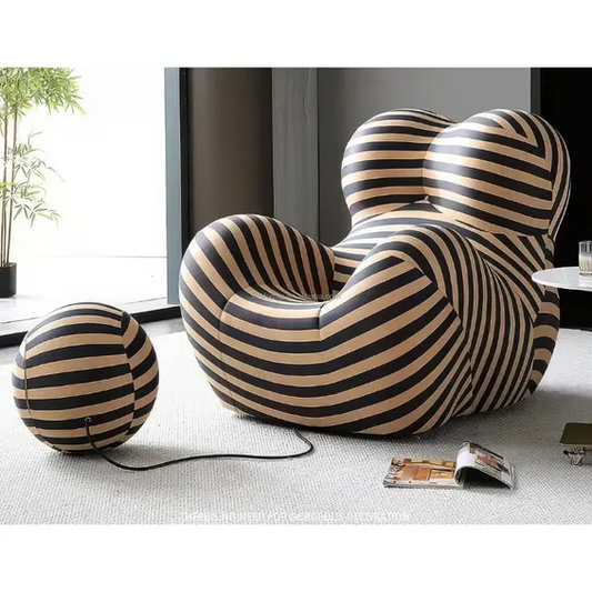Grand Striped Barrel Chair & Matching Ottoman Set