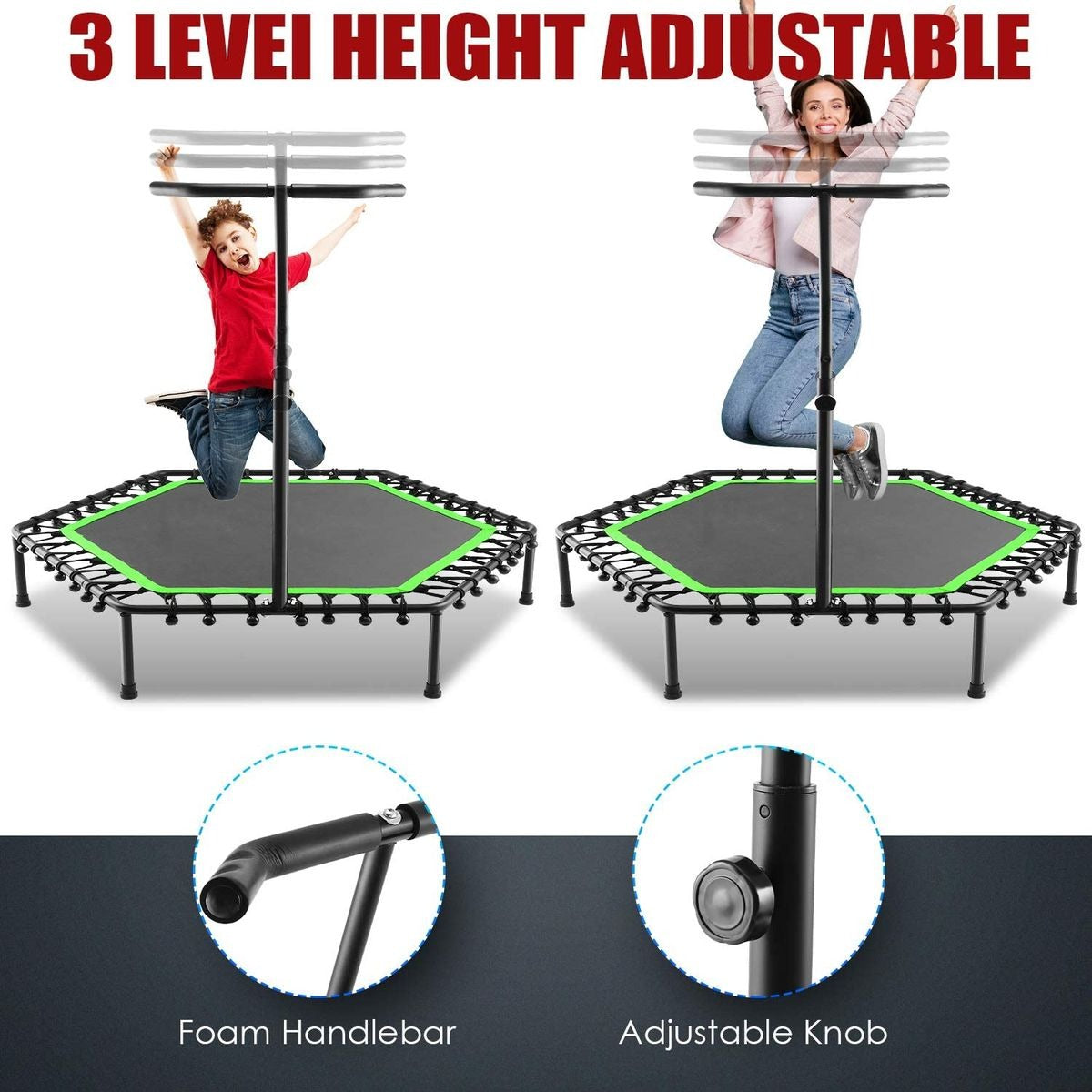 Handrail Hexagonal Fitness Trampoline – Stainless Steel, with Safety Handle