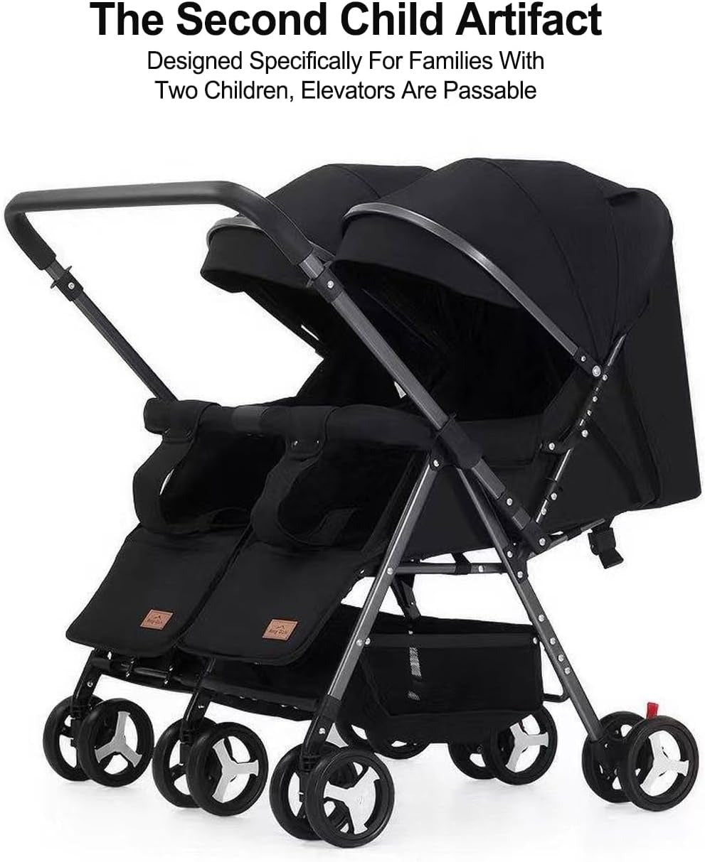 Twin Side-by-Side Double Light Stroller – Easy Fold Travel Stroller with Storage Basket