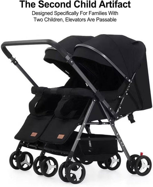 Twin Side-by-Side Double Light Stroller – Easy Fold Travel Stroller with Storage Basket