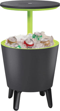 Cool Bar 30L Outdoor Beverage Cooler and Patio Side Table, Weather Resistant Party Cooler with Pop-Up Top, Holds up to 42 Cans, Graphite with Lime Accents