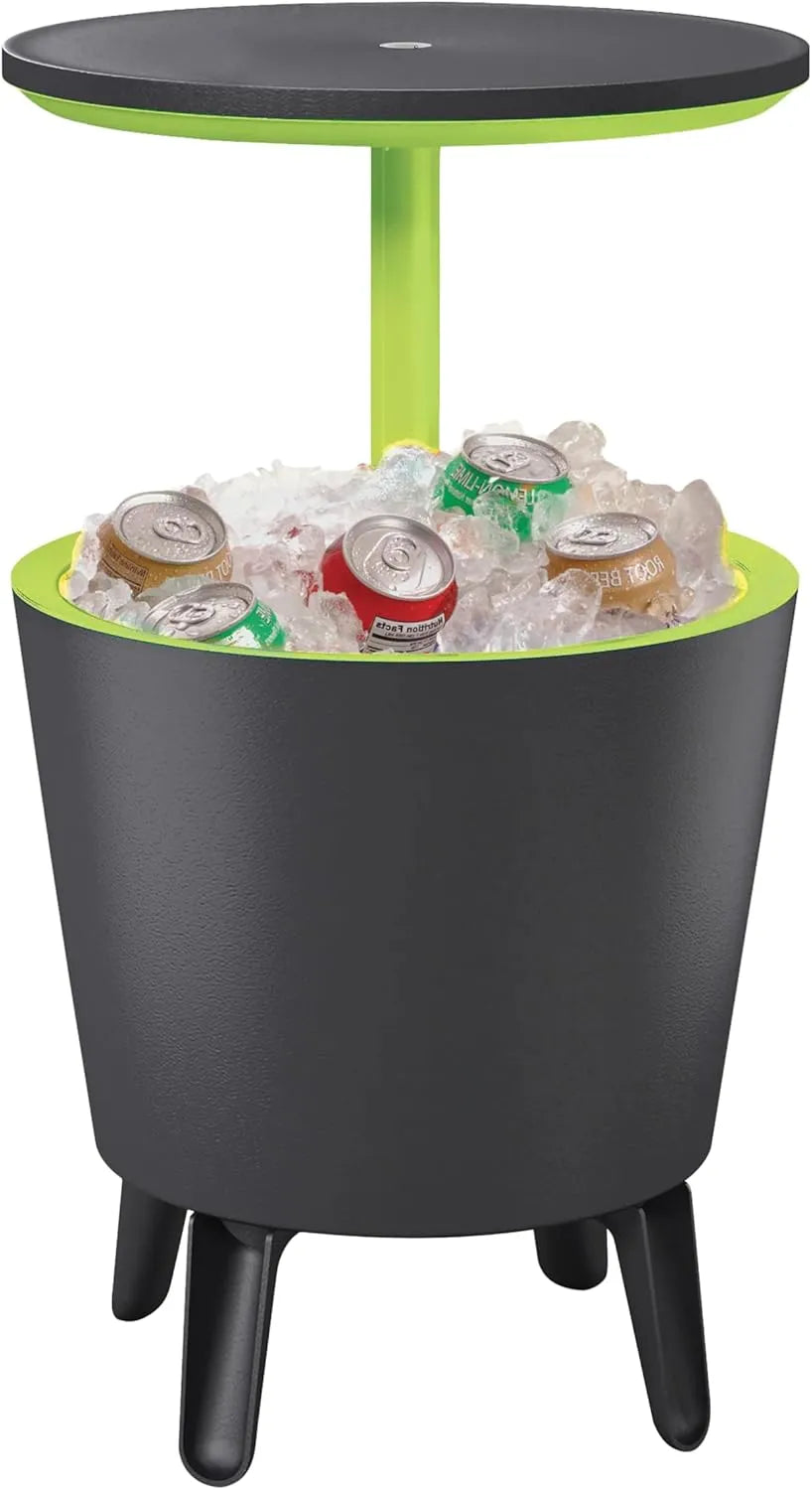 Cool Bar 30L Outdoor Beverage Cooler and Patio Side Table, Weather Resistant Party Cooler with Pop-Up Top, Holds up to 42 Cans, Graphite with Lime Accents