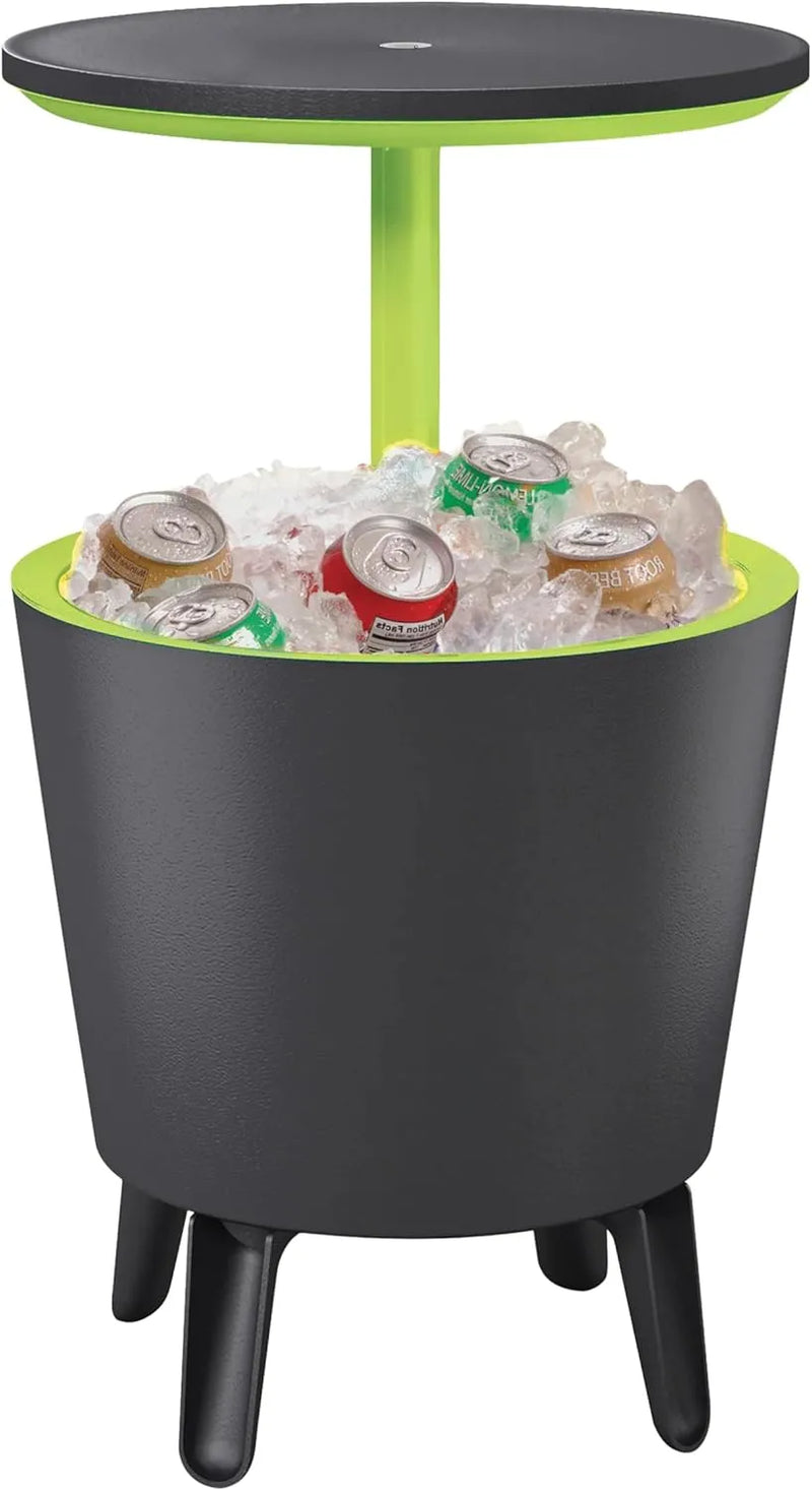 Cool Bar 30L Outdoor Beverage Cooler and Patio Side Table, Weather Resistant Party Cooler with Pop-Up Top, Holds up to 42 Cans, Graphite with Lime Accents