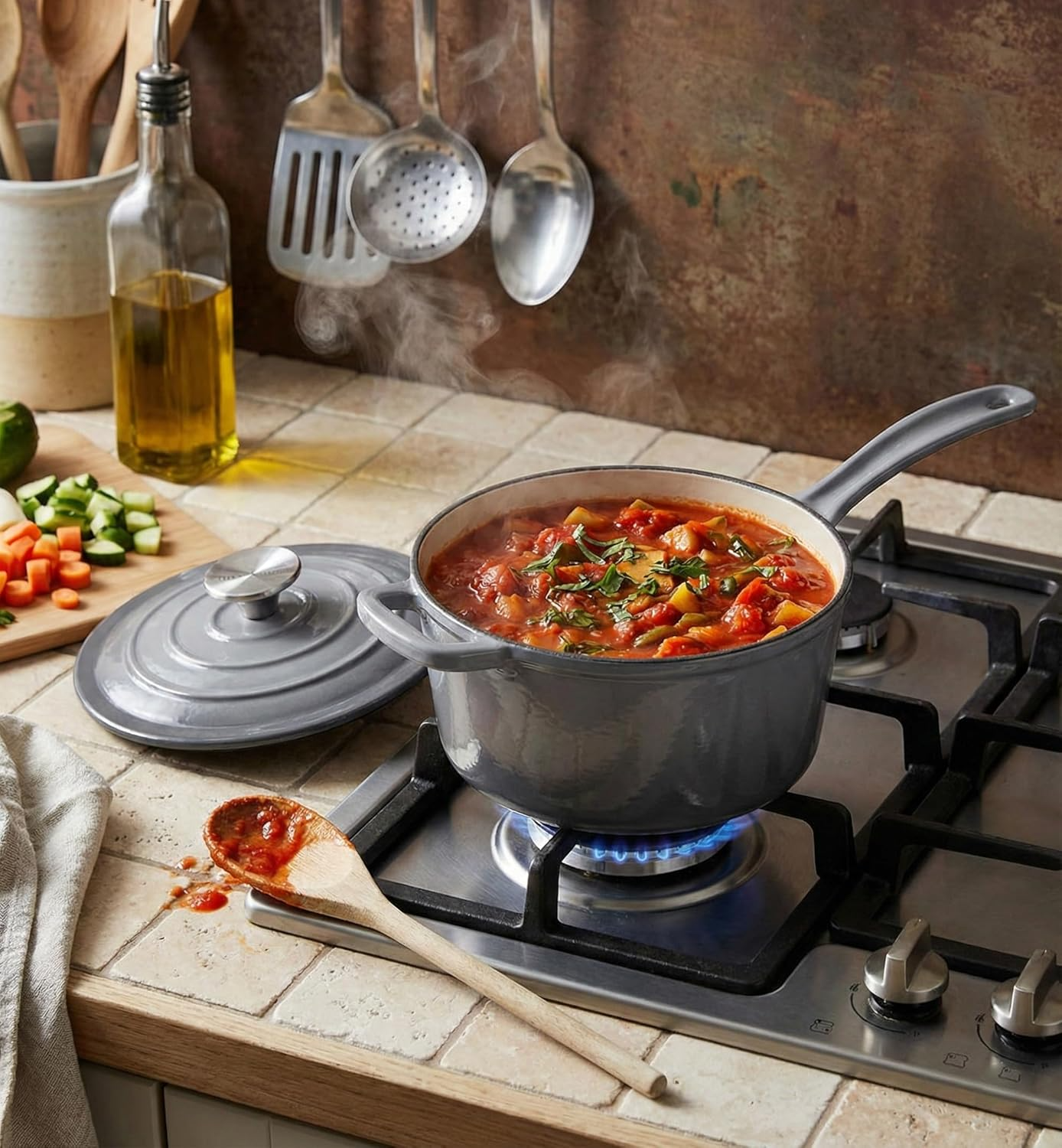 Chefs Choice 11-Piece Enamel Cast Iron Casserole Cookware Set - Grey