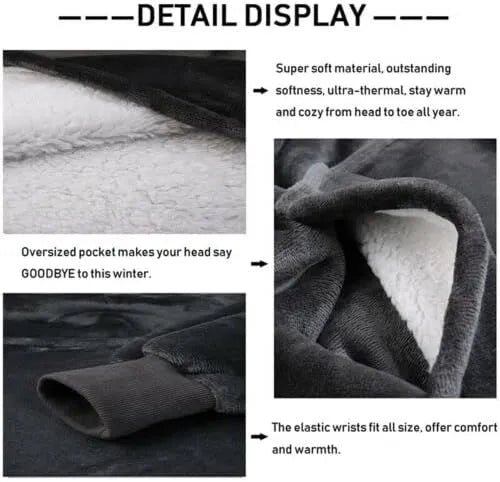 Oversized Sherpa Hoodie Blanket – Ultra-Plush Wearable Sweatshirt – Grey
