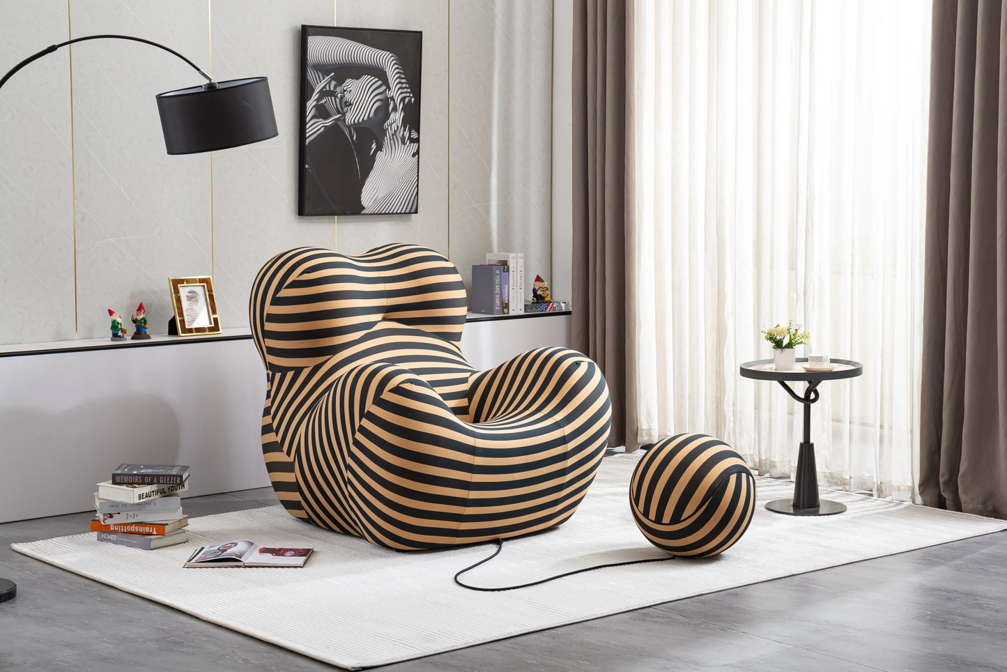 Grand Striped Barrel Chair & Matching Ottoman Set
