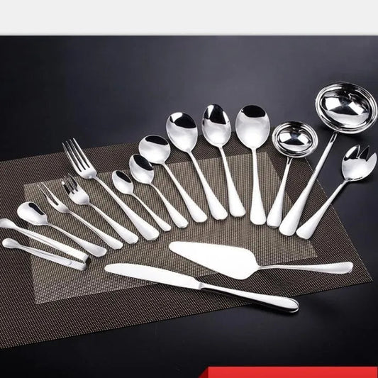 84-Piece Stainless Steel Cutlery Set for 12 Persons, Complete Tableware Service Including Spoons, Forks, Knives, and Serving Tools, Polished Silverware Set for Dining and Events