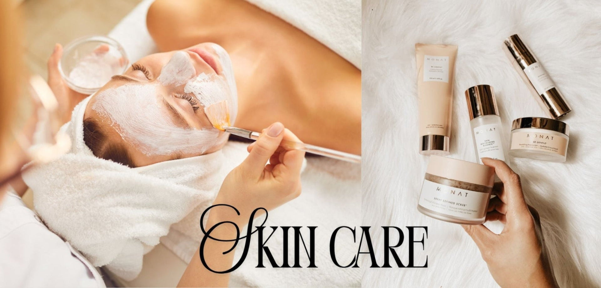 Person applying facial mask with skincare products on a white background